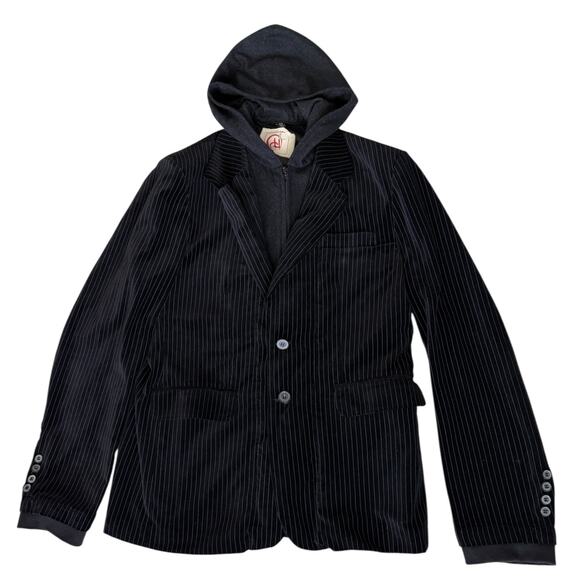 Pinstripe Blazer Jacket Velvet Black Hoodie Insert Streetwear Goth Punk Y2K - Picture 1 of 7